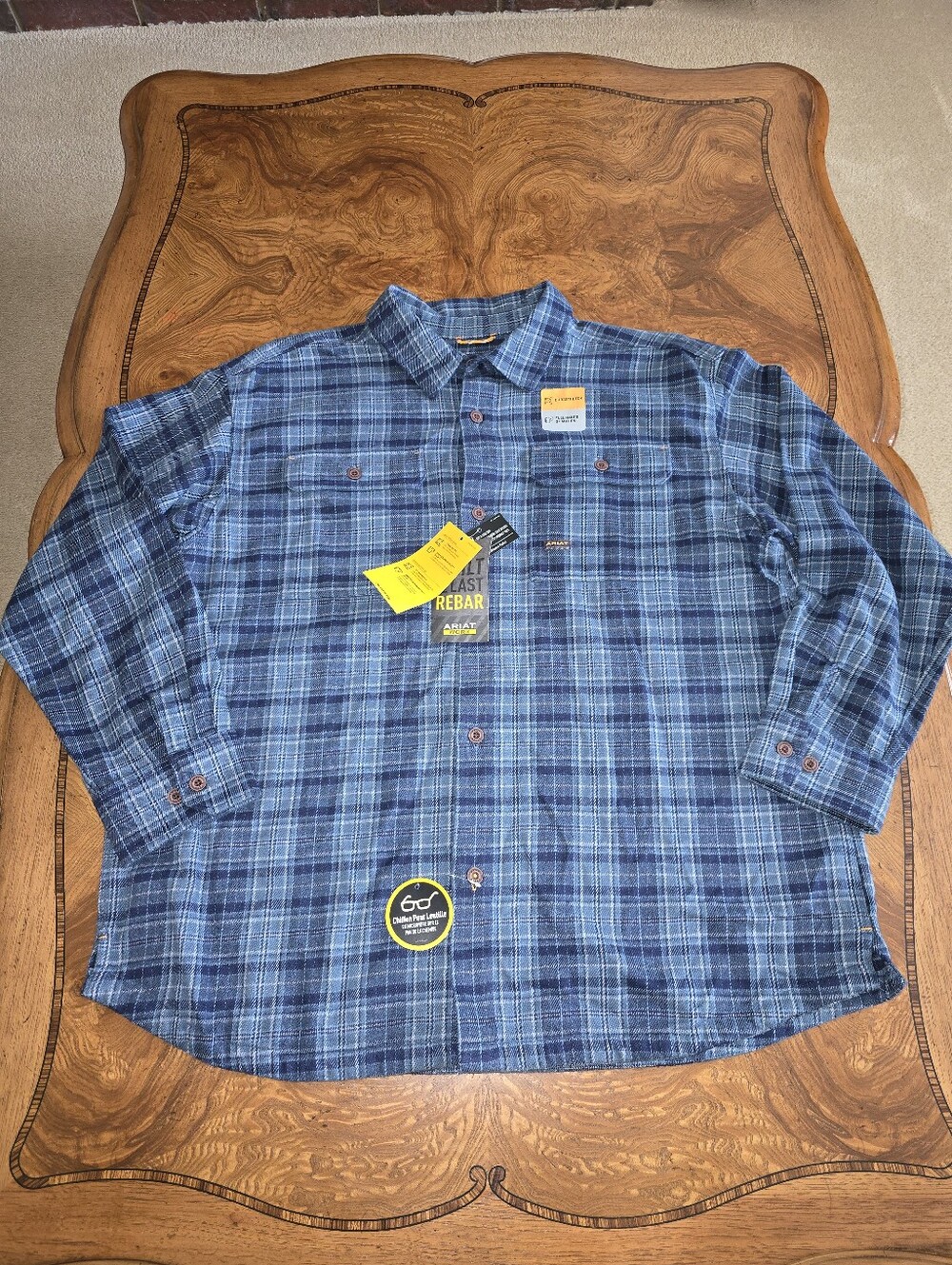 Ariat Men's Rebar Flannel Durastretch Long-Sleeve Work Shirt Blue Plaid Size XXL